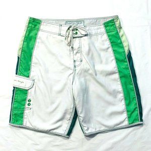 American Eagle Board Shorts Swim Trunks‎ Fully Mesh Lined Thick Green White 34